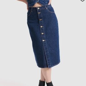 Revolve x ROLLA'S Melrose Blue Midi Pencil Skirt Organic Cotton Vintage sz 28